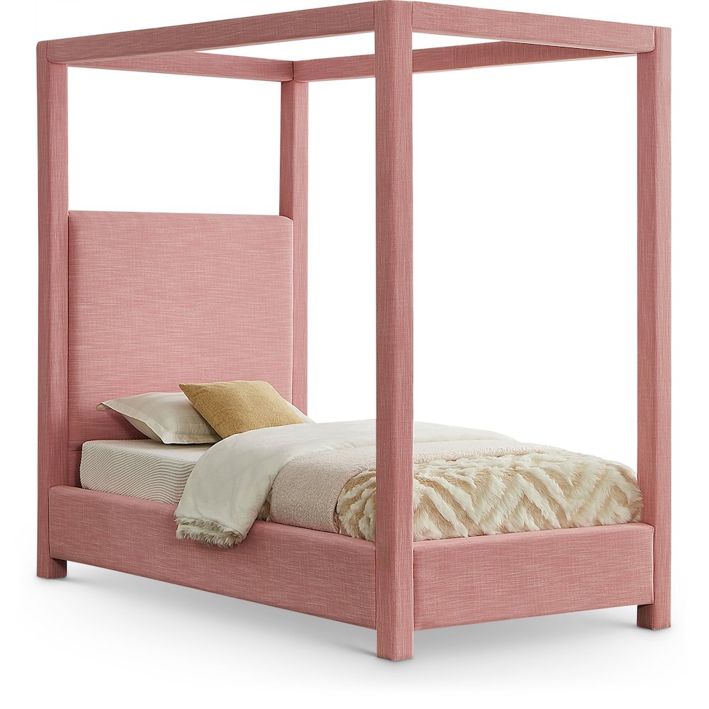 Emerson Light Pink Linen Textured Fabric Twin Bed