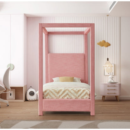 Emerson Light Pink Linen Textured Fabric Twin Bed