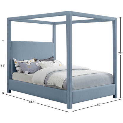 Emerson Sky Blue Linen Textured Fabric Full Bed