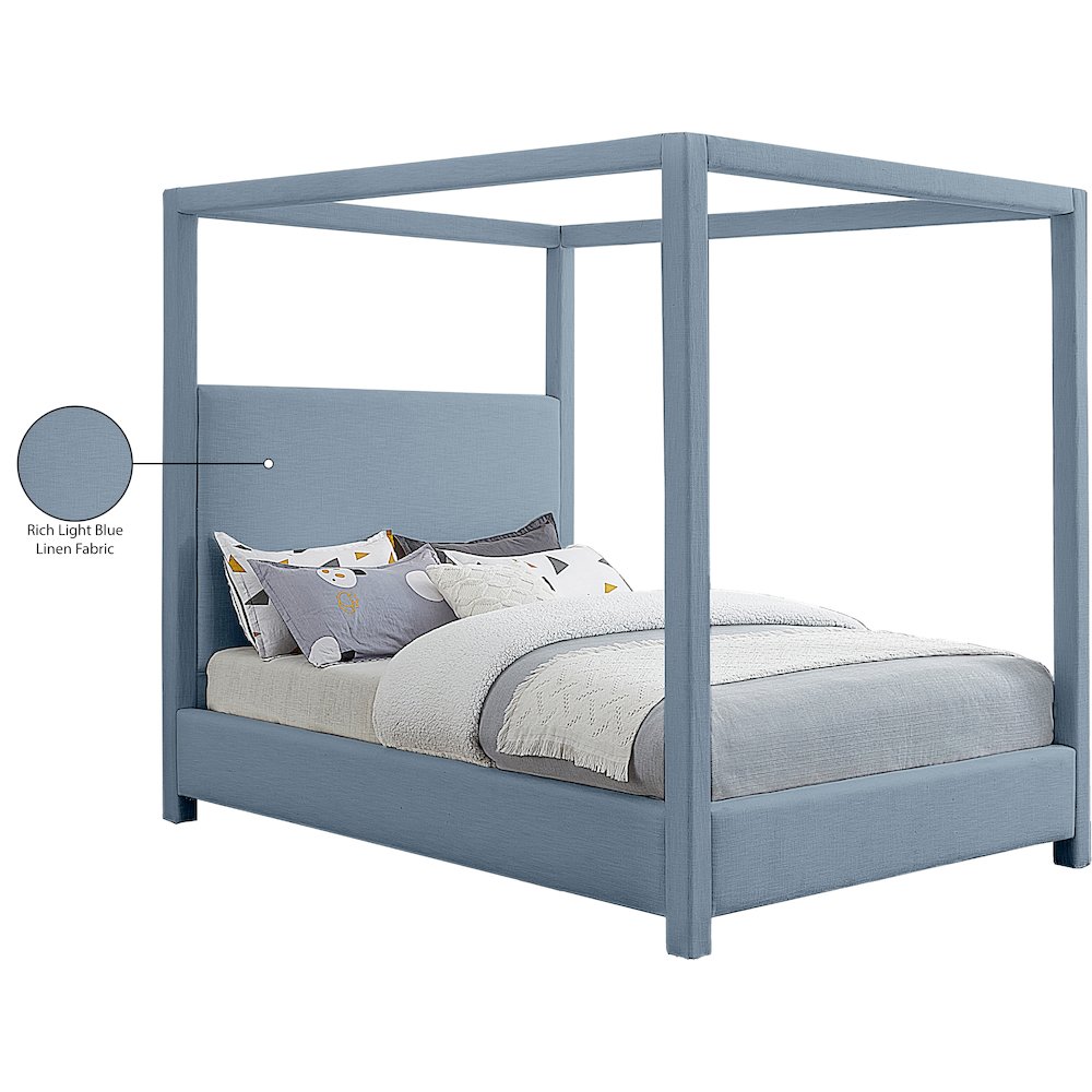 Emerson Sky Blue Linen Textured Fabric Full Bed