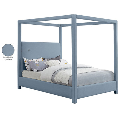 Emerson Sky Blue Linen Textured Fabric Full Bed
