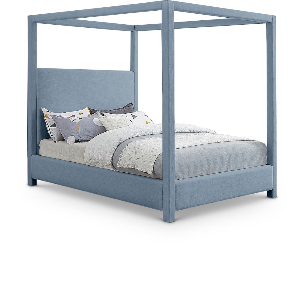 Emerson Sky Blue Linen Textured Fabric Full Bed