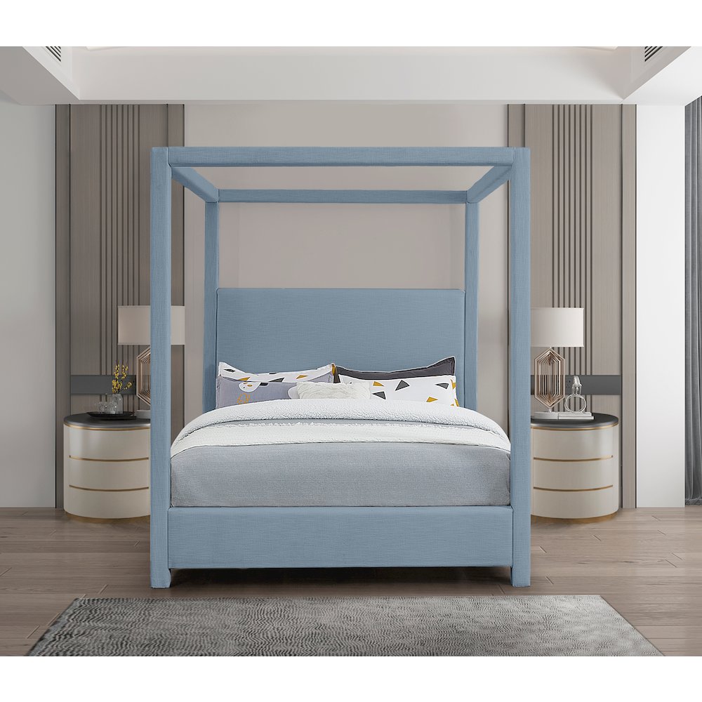 Emerson Sky Blue Linen Textured Fabric Full Bed