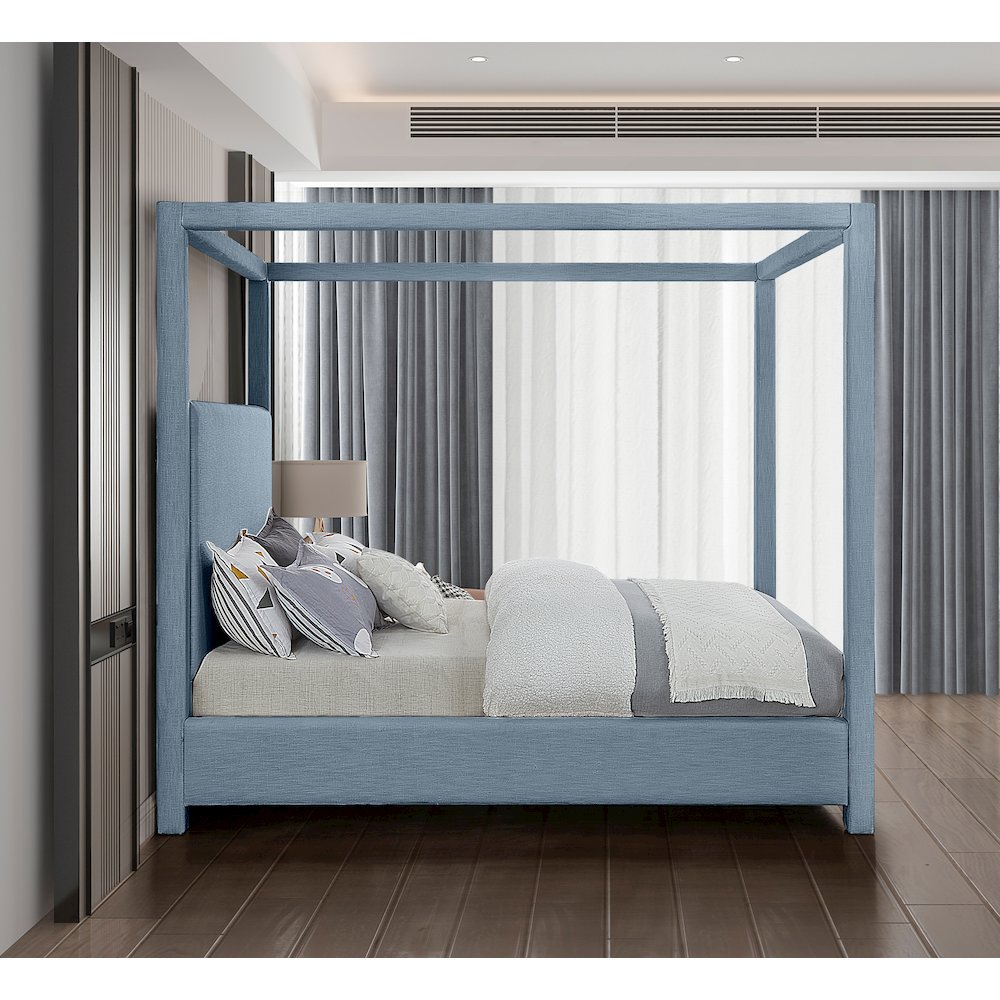 Emerson Sky Blue Linen Textured Fabric Full Bed
