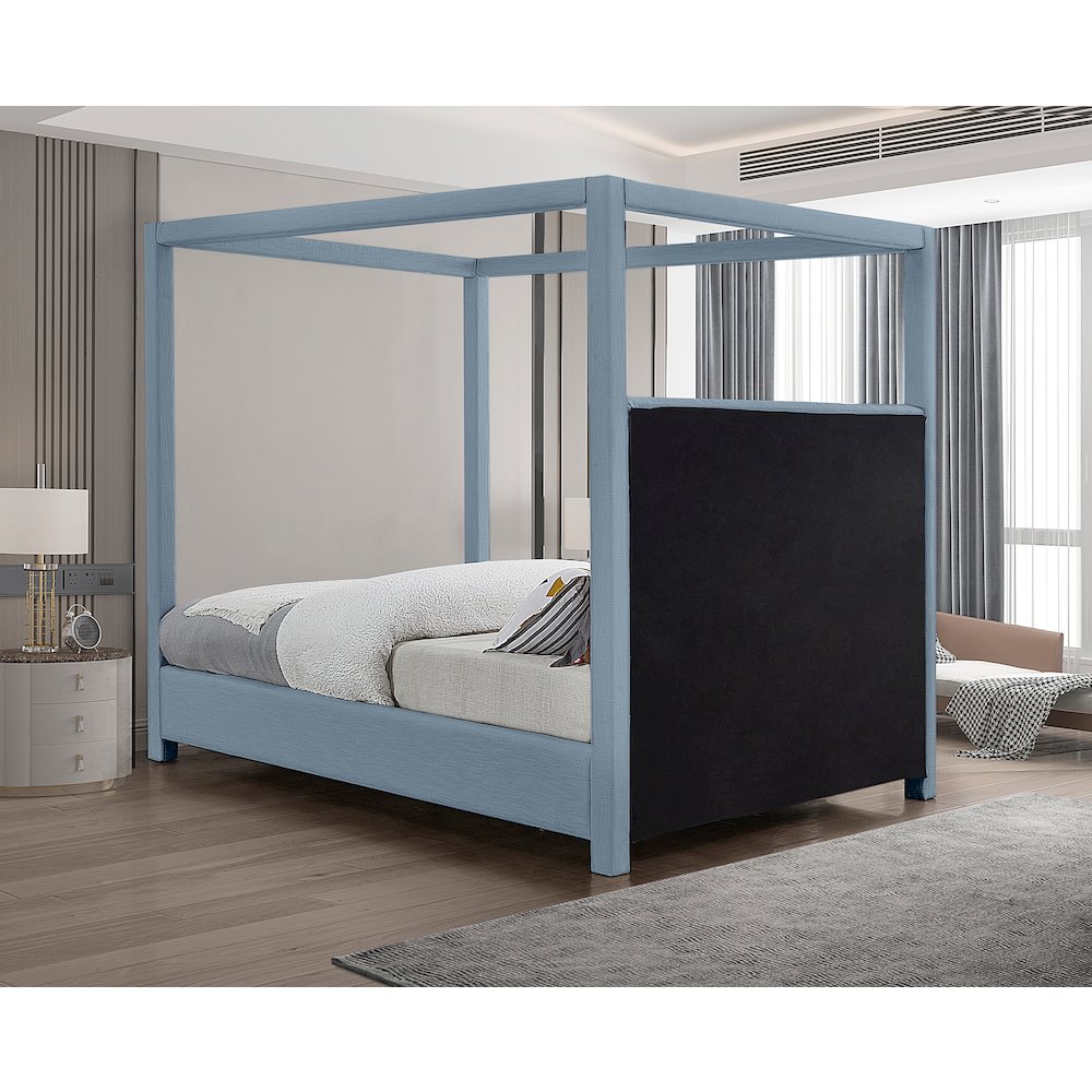 Emerson Sky Blue Linen Textured Fabric Full Bed