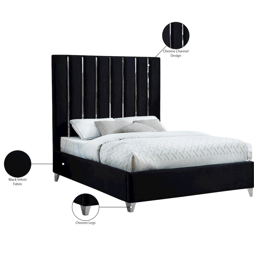 Enzo Black Velvet Full Bed