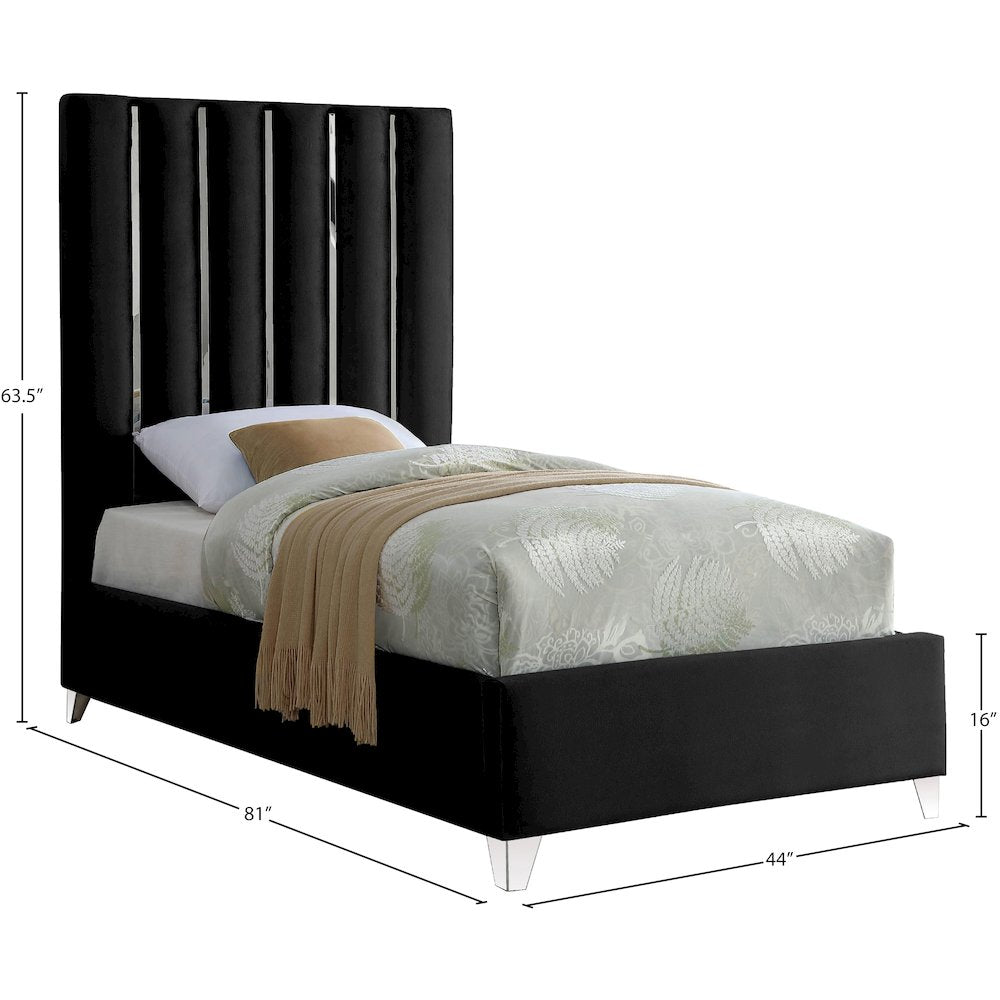 Enzo Black Velvet Twin Bed