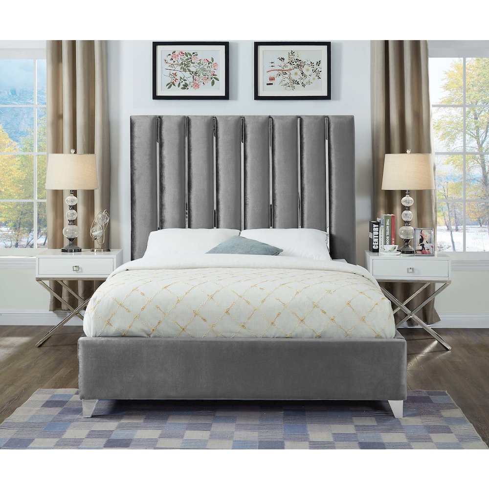 Enzo Grey Velvet Full Bed