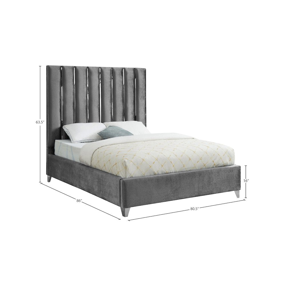 Enzo Grey Velvet King Bed
