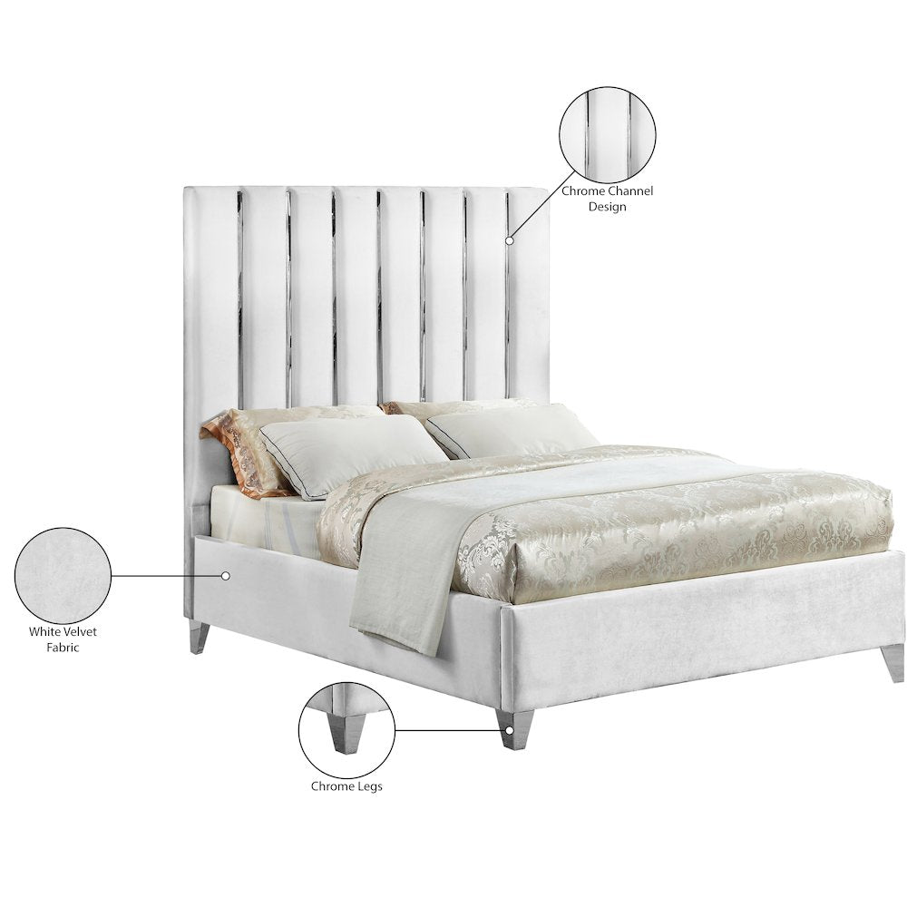 Enzo White Velvet Queen Bed