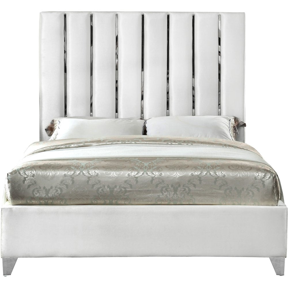 Enzo White Velvet Queen Bed