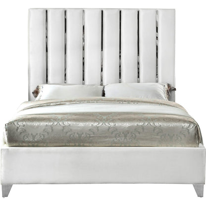 Enzo White Velvet Queen Bed