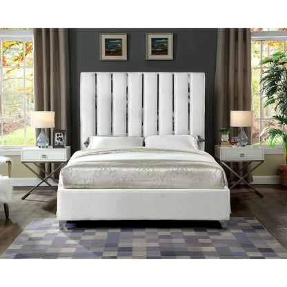 Enzo White Velvet Queen Bed