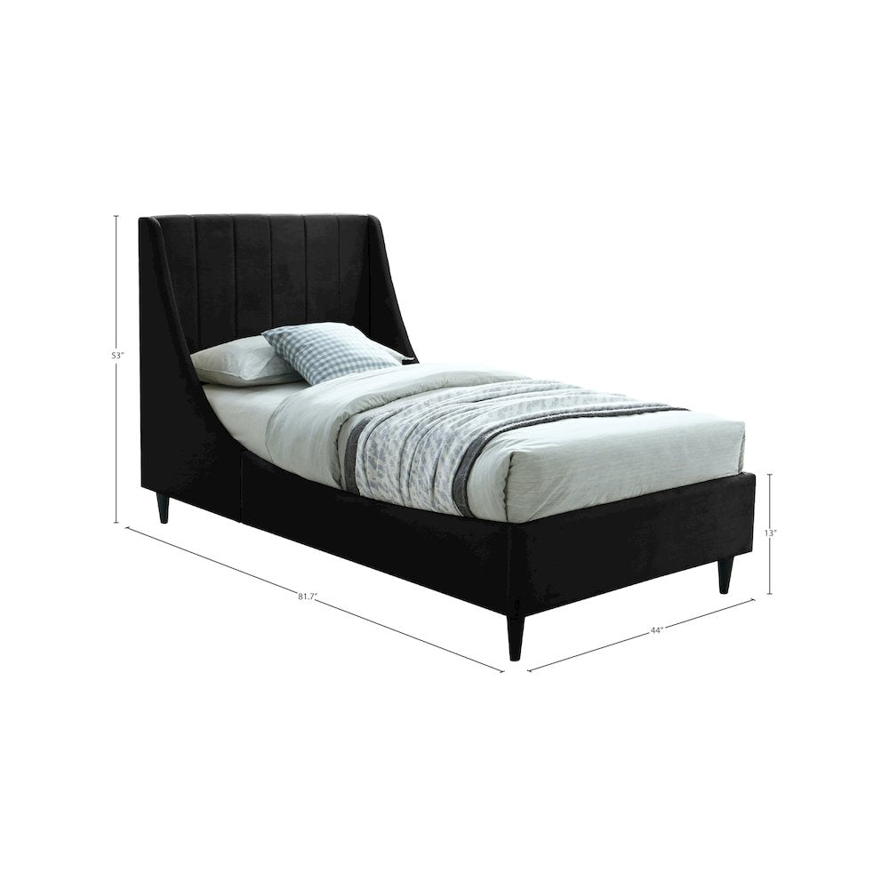 Eva Black Velvet Twin Bed