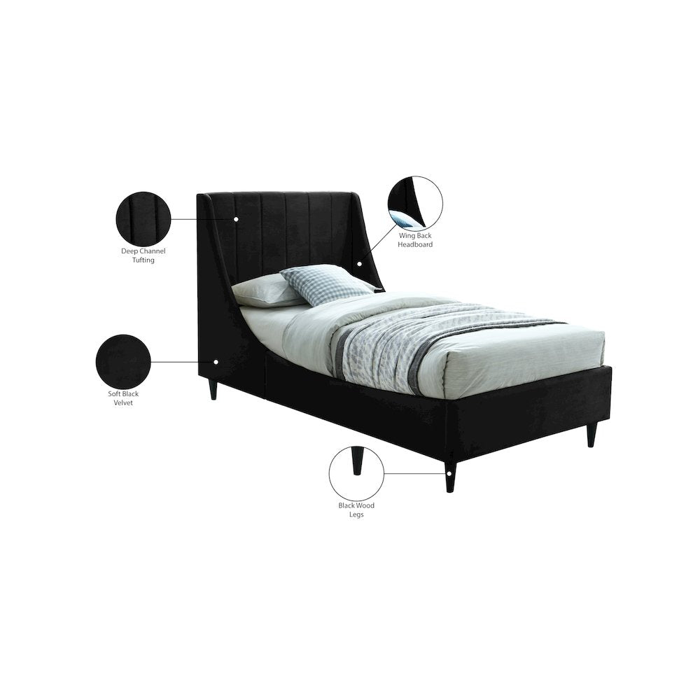 Eva Black Velvet Twin Bed