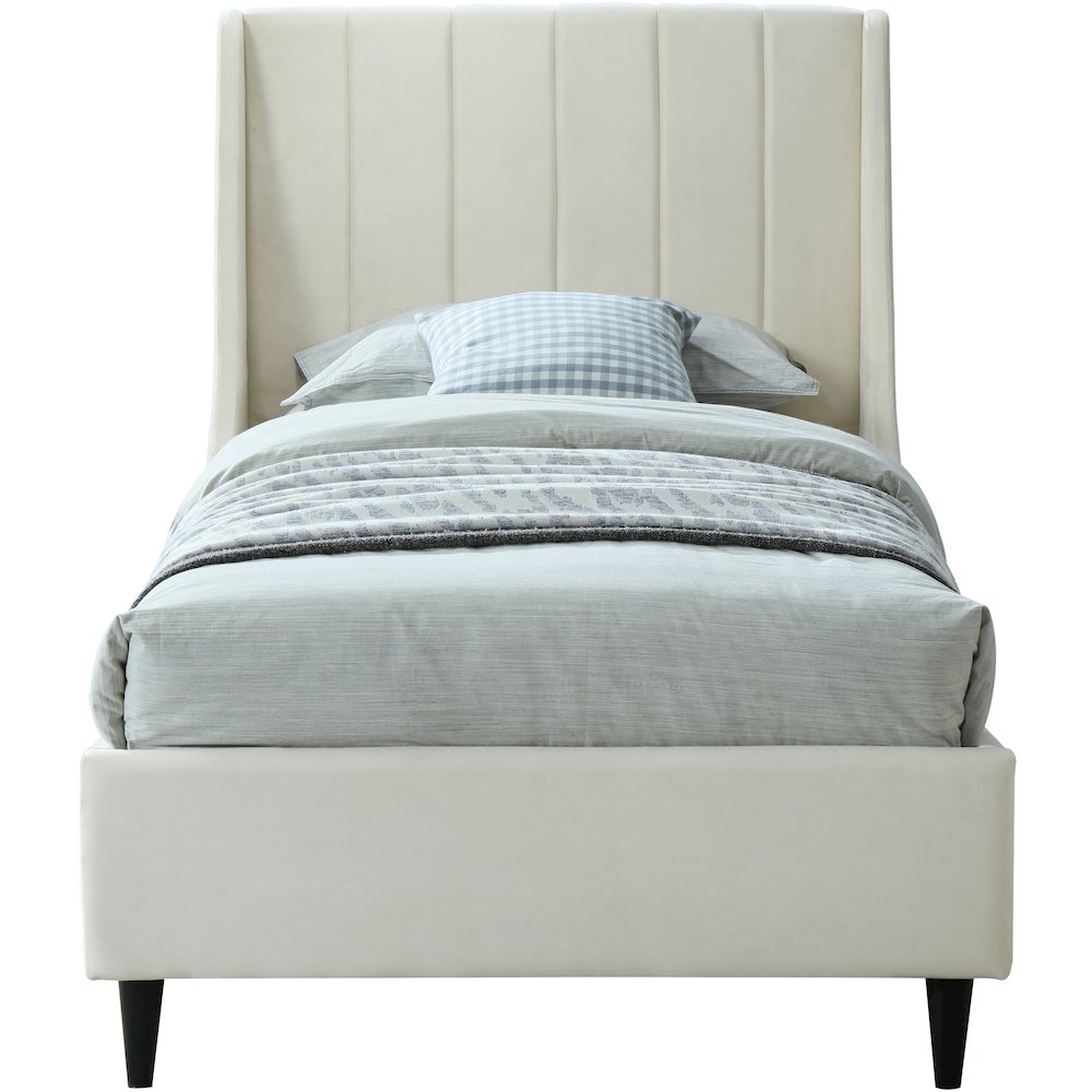 Eva Cream Velvet Twin Bed
