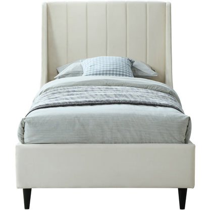 Eva Cream Velvet Twin Bed