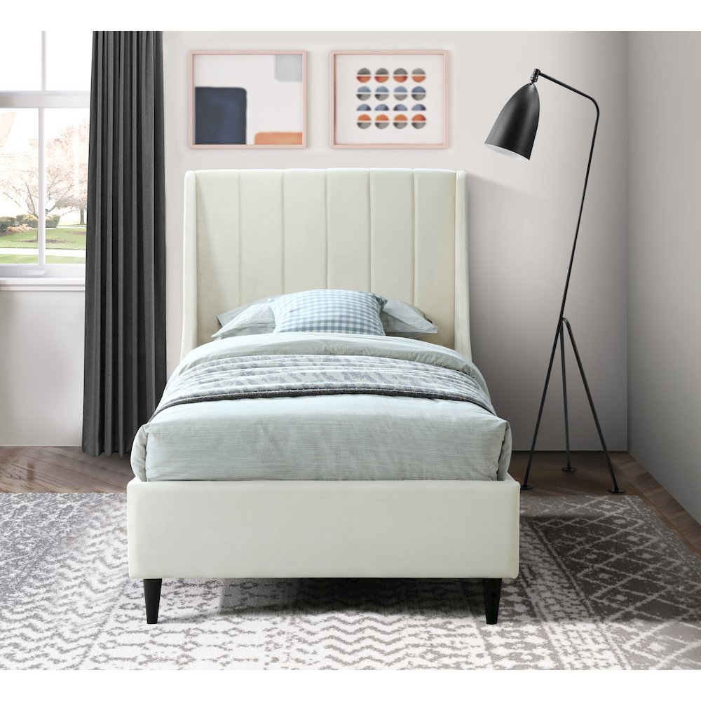 Eva Cream Velvet Twin Bed