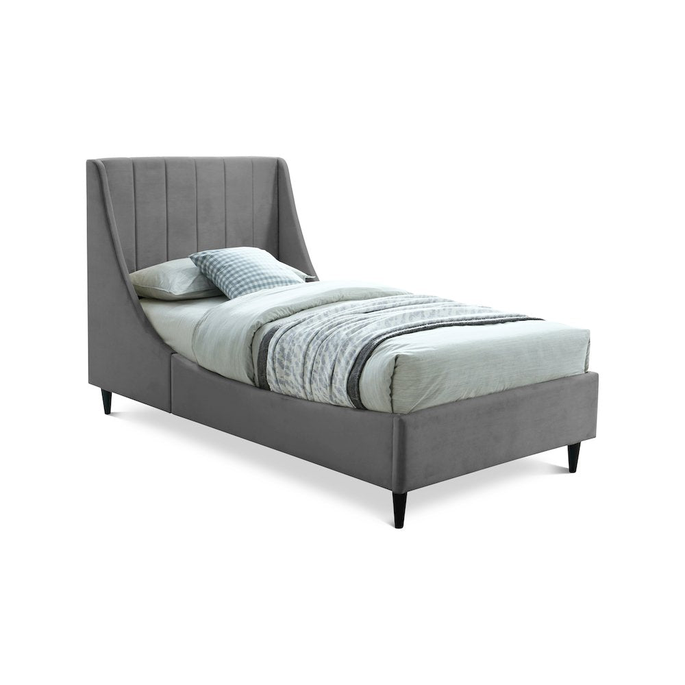 Eva Grey Velvet Twin Bed