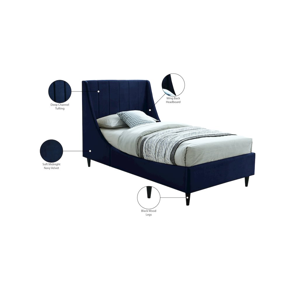 Eva Navy Velvet Twin Bed