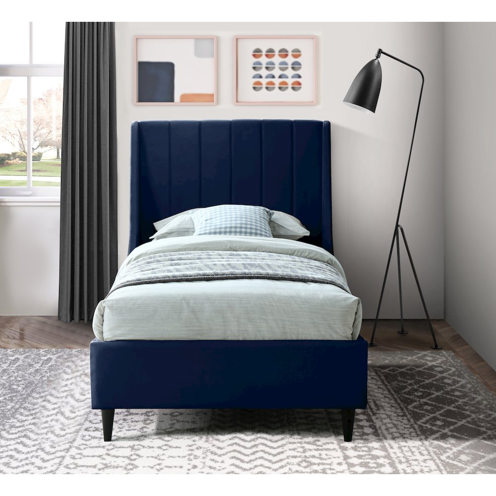 Eva Navy Velvet Twin Bed