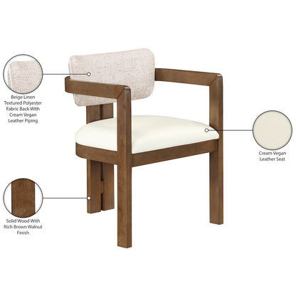 Ravina Beige Vegan Leather and Linen Fabric Upholstered Dining Chair, Set of 2