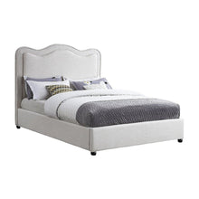 Platform Bed with Camelback Headboard, Cream Linen Textured Fabric, Full