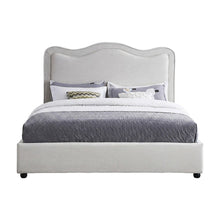 Platform Bed with Camelback Headboard, Cream Linen Textured Fabric, Full
