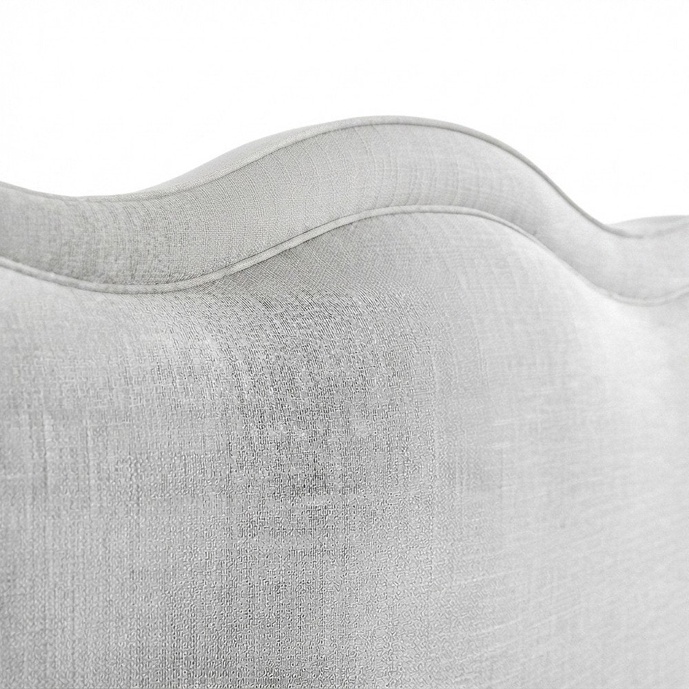 Platform Bed with Camelback Headboard, Cream Linen Textured Fabric, Full