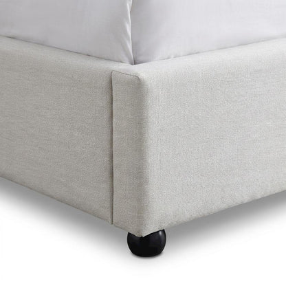 Platform Bed with Camelback Headboard, Cream Linen Textured Fabric, Full