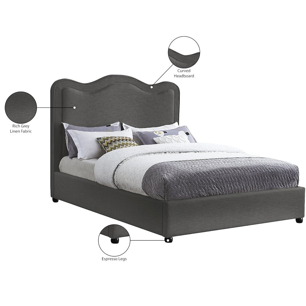 Felix Grey Linen Textured Fabric King Bed