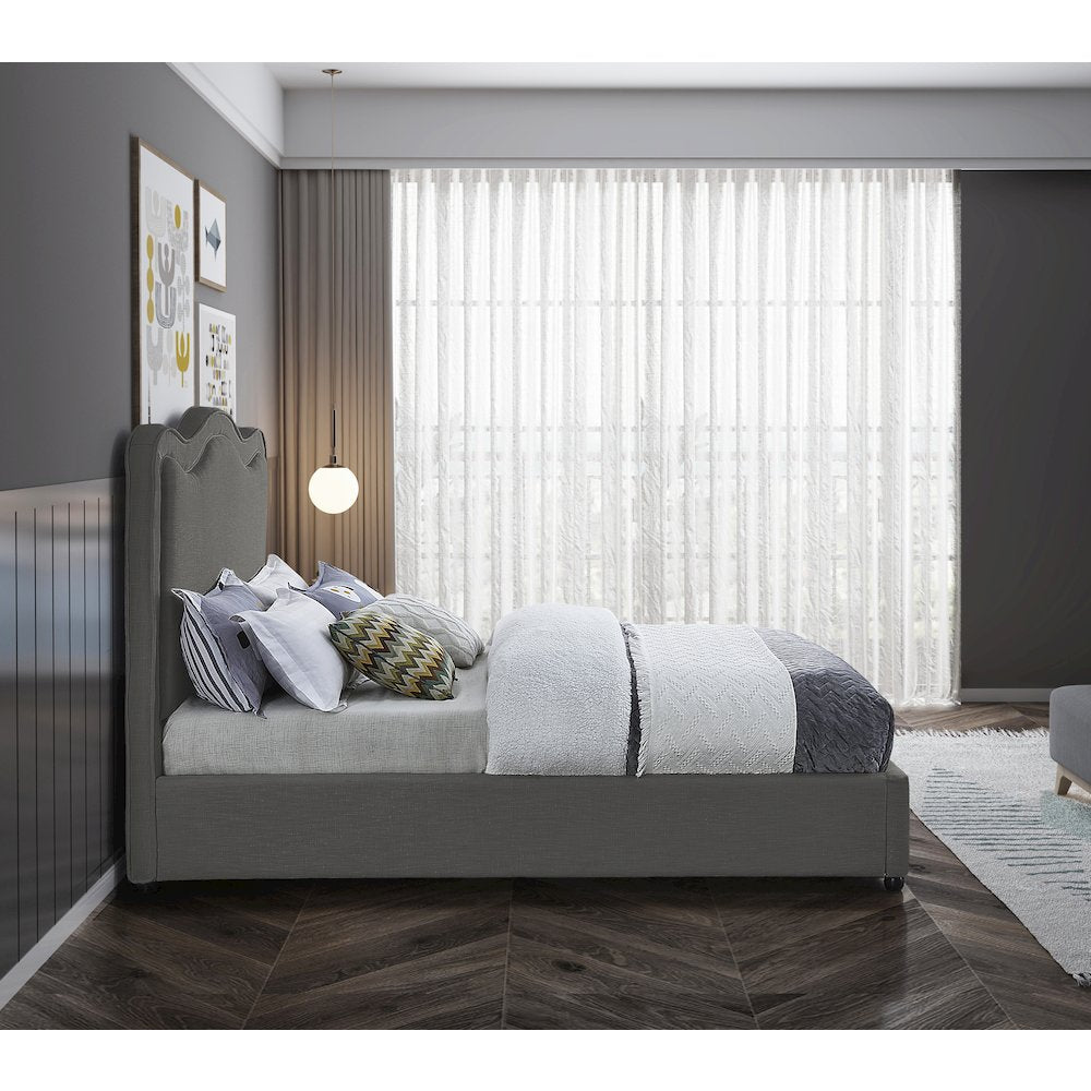 Felix Grey Linen Textured Fabric King Bed