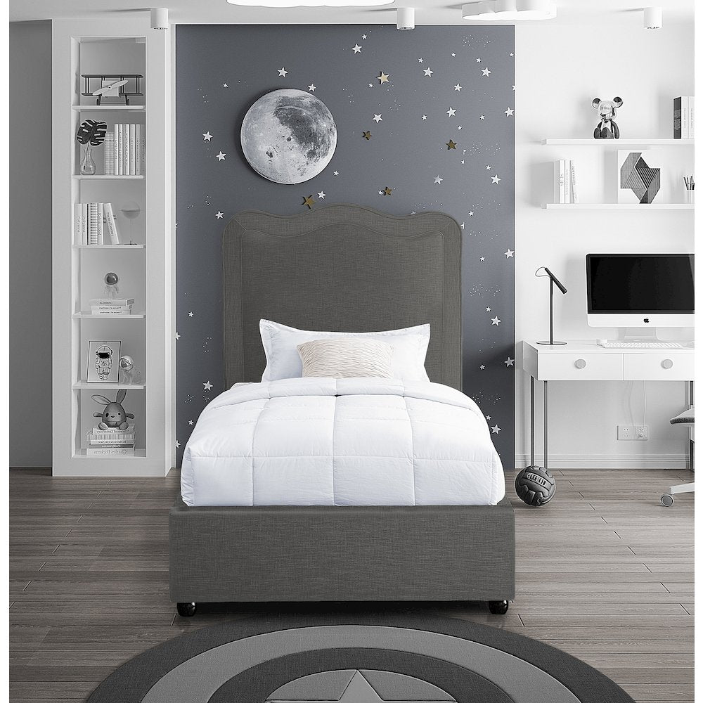 Felix Grey Linen Textured Fabric Twin Bed