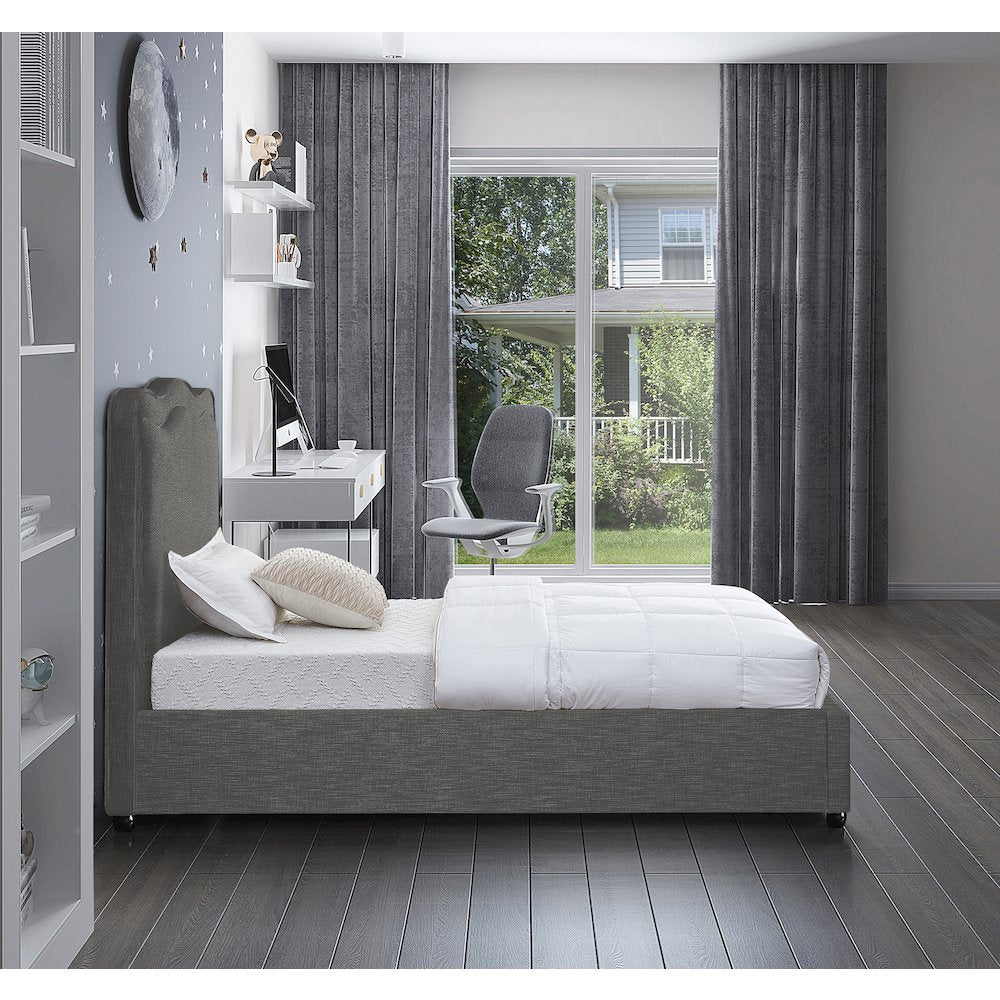 Felix Grey Linen Textured Fabric Twin Bed