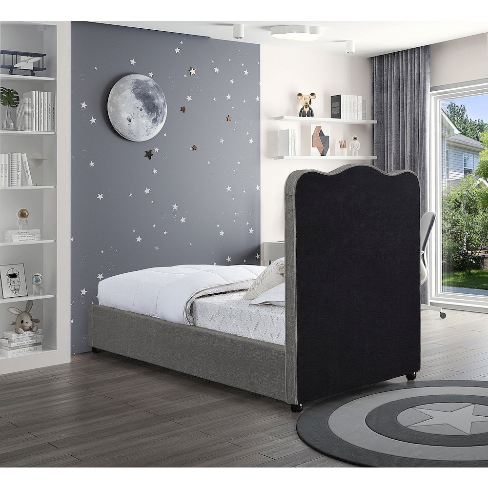 Felix Grey Linen Textured Fabric Twin Bed