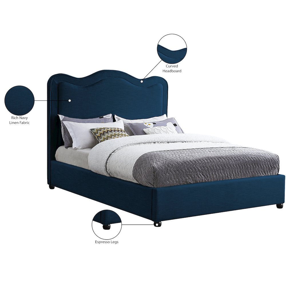 Felix Navy Linen Textured Fabric Full Bed