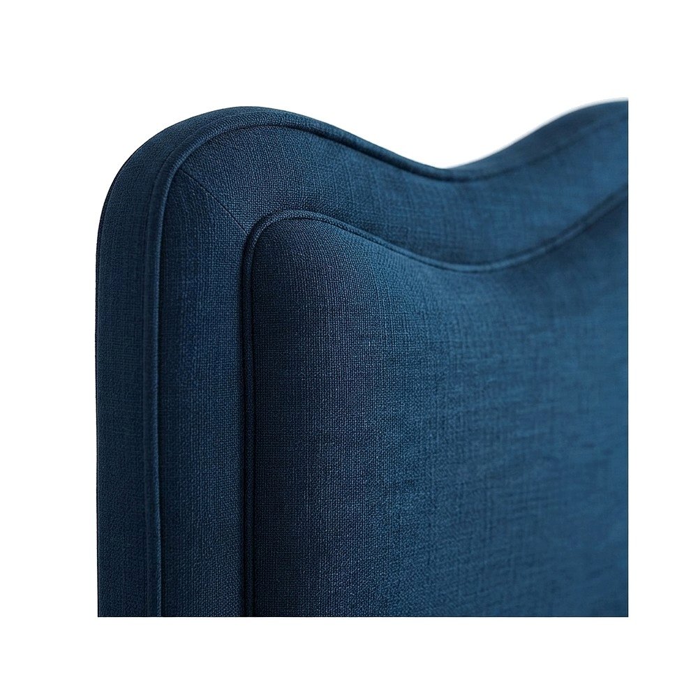 Platform Bed with Camelback Headboard, Navy Linen Textured Fabric, Full