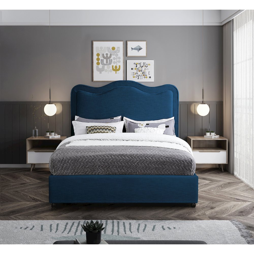Felix Navy Linen Textured Fabric King Bed