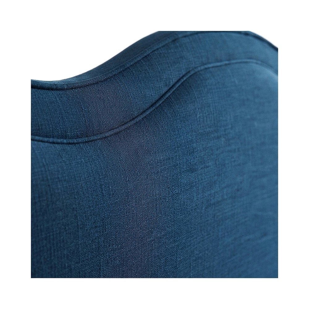 Platform Bed with Camelback Headboard, Navy Linen Textured Fabric, King
