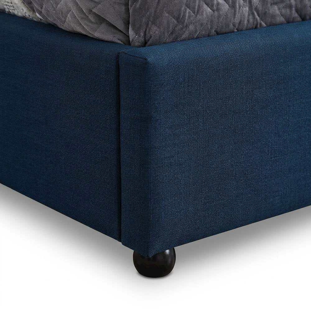 Platform Bed with Camelback Headboard, Navy Linen Textured Fabric, King