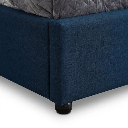 Platform Bed with Camelback Headboard, Navy Linen Textured Fabric, King