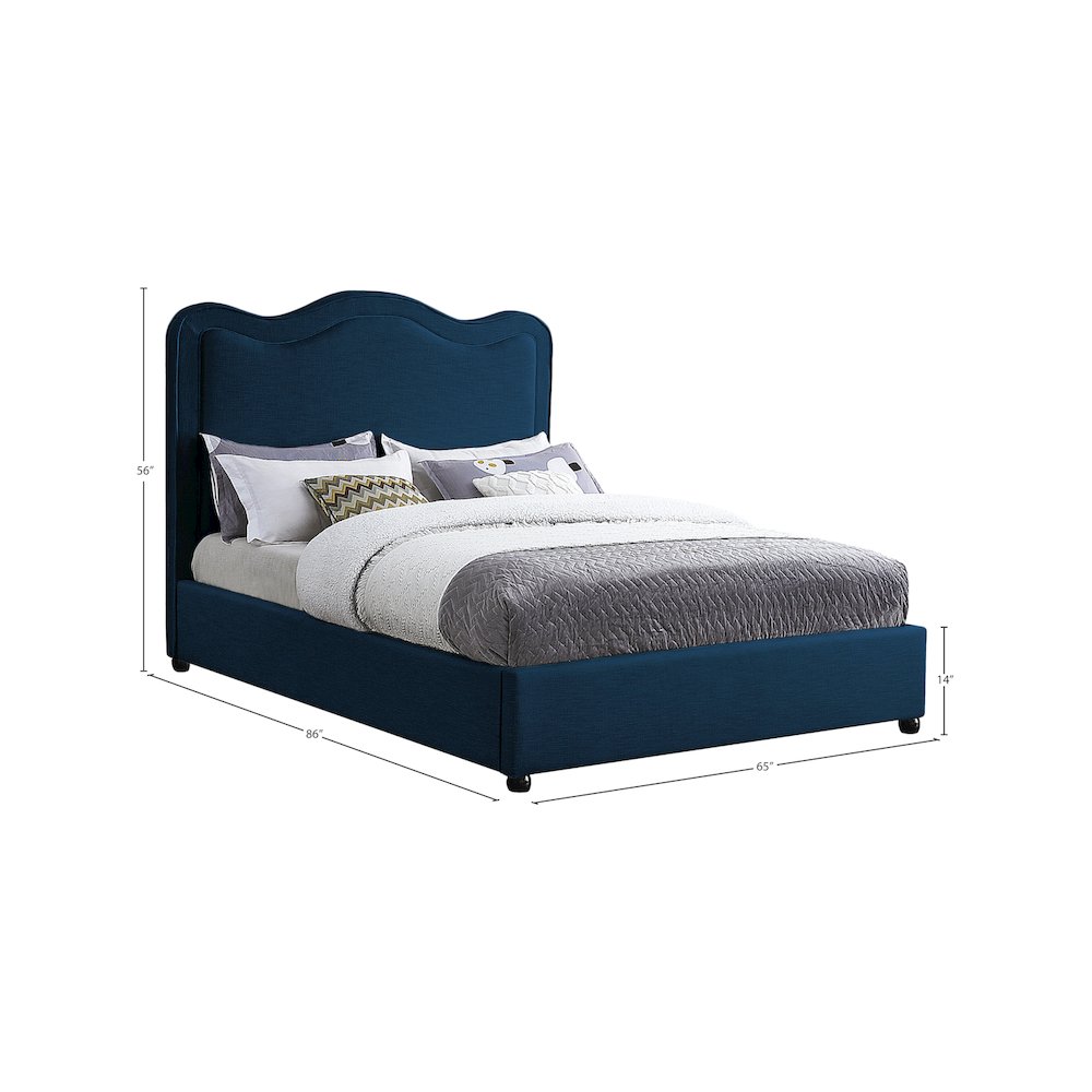 Felix Navy Linen Textured Fabric Queen Bed