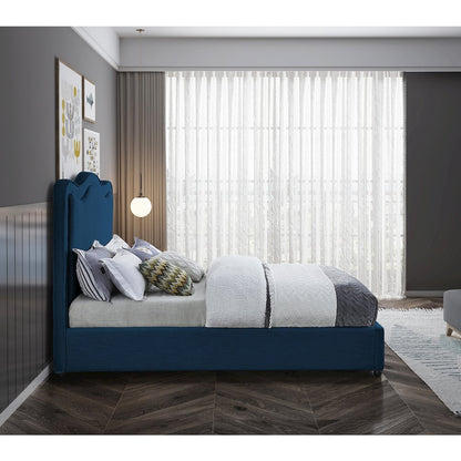 Felix Navy Linen Textured Fabric Queen Bed