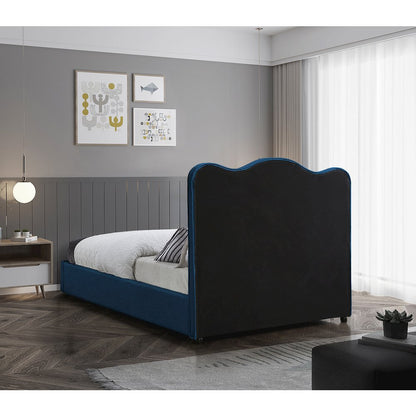 Felix Navy Linen Textured Fabric Queen Bed