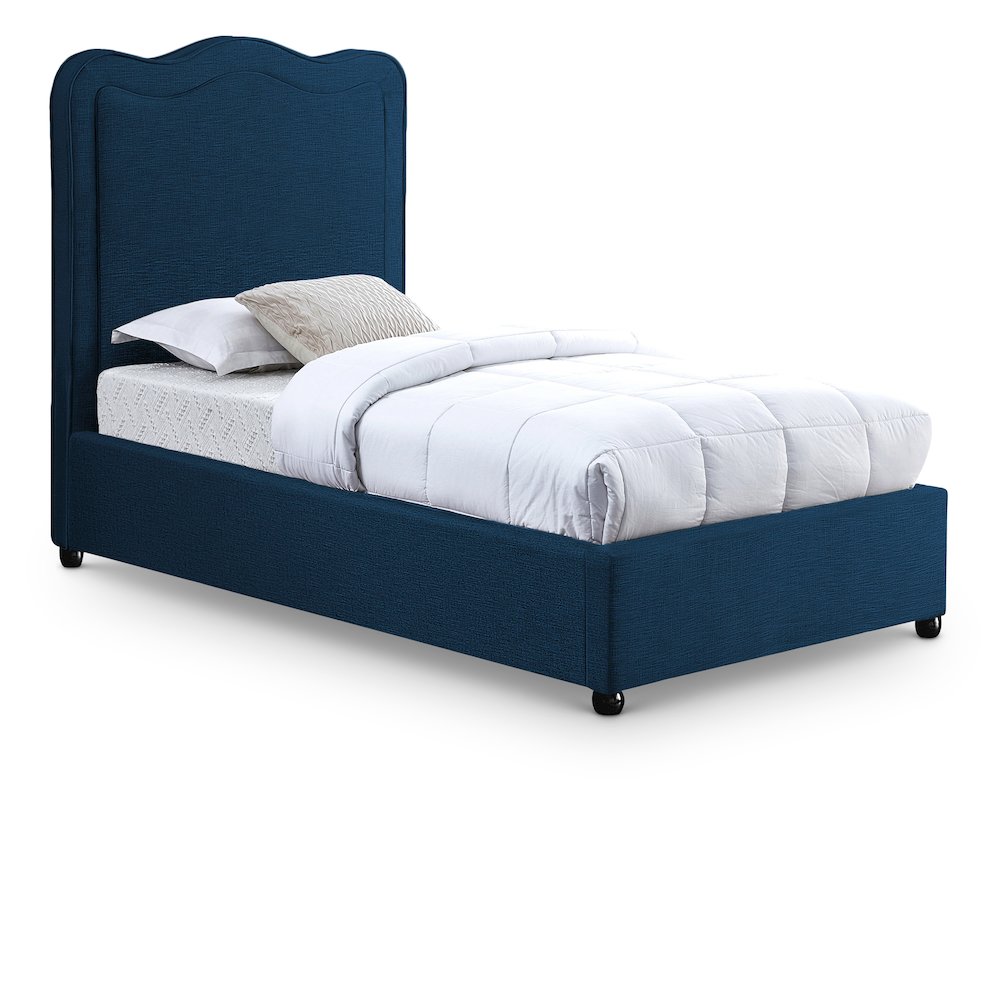 Felix Navy Linen Textured Fabric Twin Bed