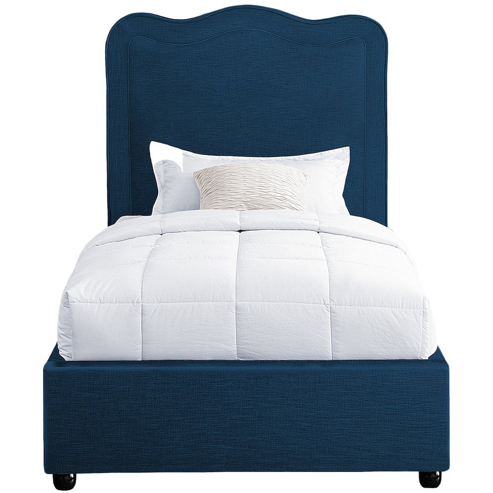 Felix Navy Linen Textured Fabric Twin Bed