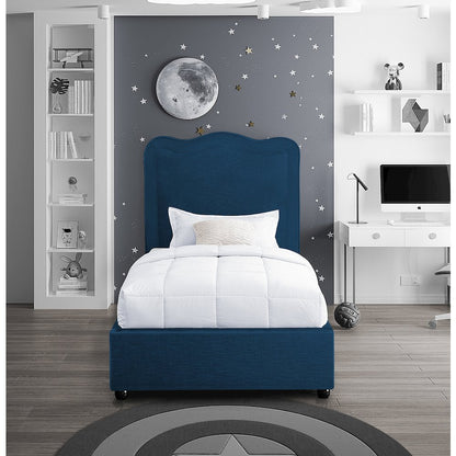 Felix Navy Linen Textured Fabric Twin Bed