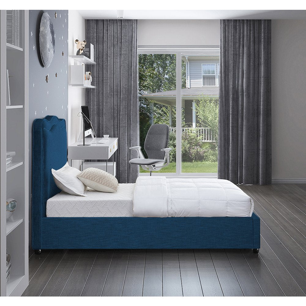 Felix Navy Linen Textured Fabric Twin Bed