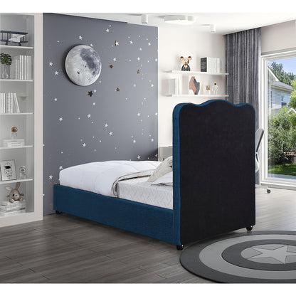 Felix Navy Linen Textured Fabric Twin Bed