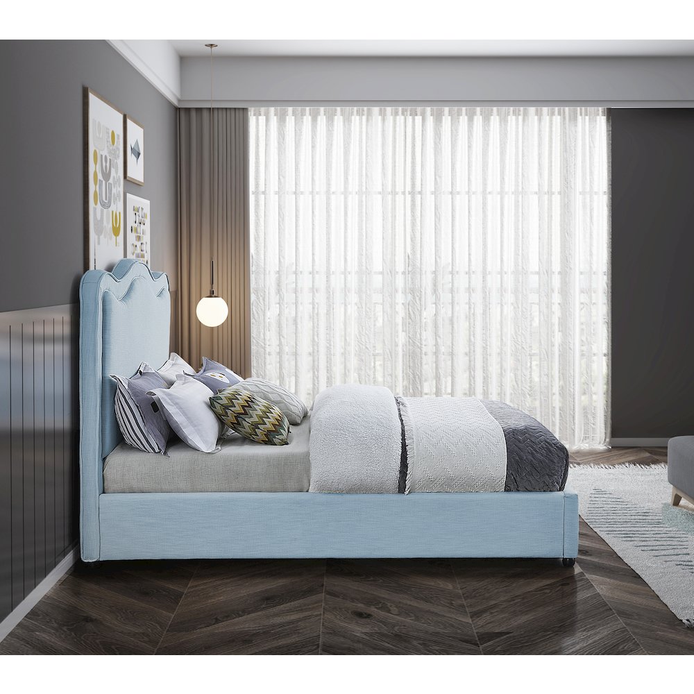 Felix Light Blue Linen Textured Fabric King Bed
